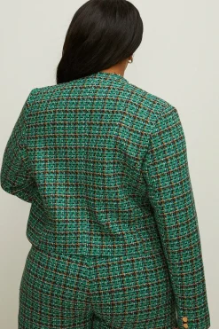 New Oasis Plus Size Tweed Pocket Detail Jacket Green