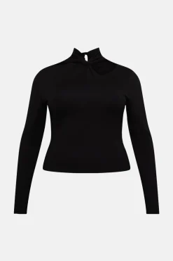 Online Oasis Plus Size Twist Front Long Sleeve Top Black