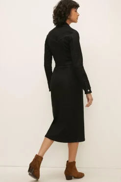 Hot Oasis 4 Pocket Denim Midi Dress Black