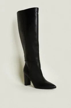 Outlet Oasis Pointed Heeled Knee High Boot Dark Tan