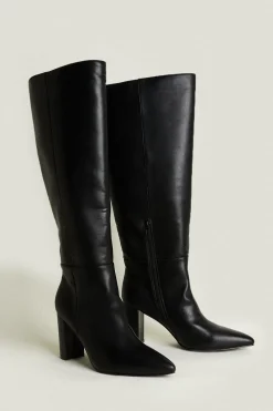Outlet Oasis Pointed Heeled Knee High Boot Dark Tan