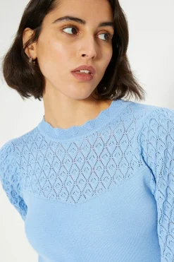 Clearance Oasis Pointelle Detail Mutton Sleeve Jumper Blue