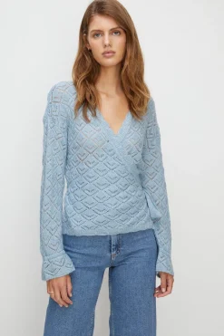 Discount Oasis Pointelle Lofty Soft Touch Wrap Jumper Blue
