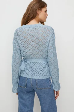 Discount Oasis Pointelle Lofty Soft Touch Wrap Jumper Blue