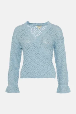 Discount Oasis Pointelle Lofty Soft Touch Wrap Jumper Blue