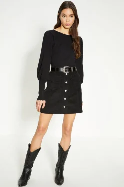 Sale Oasis Pointelle Sleeve Tie Back Jumper Black