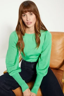 Online Oasis Pointelle Sleeve Tie Back Jumper Green