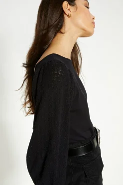 Sale Oasis Pointelle Sleeve Tie Back Jumper Black