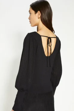 Sale Oasis Pointelle Sleeve Tie Back Jumper Black