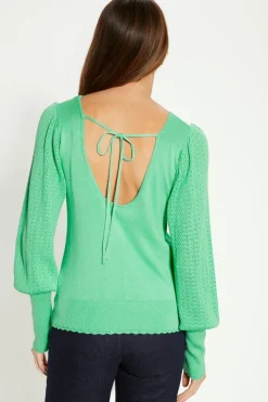 Online Oasis Pointelle Sleeve Tie Back Jumper Green
