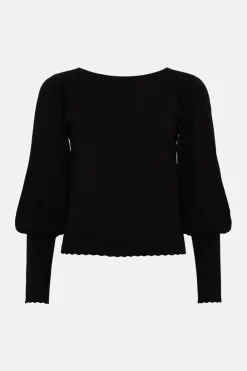 Sale Oasis Pointelle Sleeve Tie Back Jumper Black