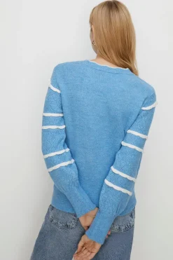 Clearance Oasis Pointelle Stitch Sleeve Tipped Cosy Jumper Ecru