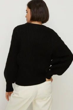 Fashion Oasis Pointelle Yoke Frill Detail Jumper Blue