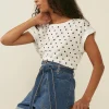 Online Oasis Polka Dot Organic Cotton Slub T-Shirt Navy
