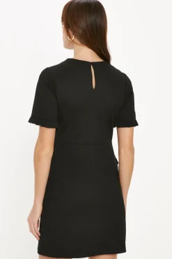 Hot Oasis Ponte Frill Shift Dress Black