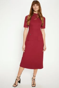 Best Oasis Ponte Pocket Detail Midi Dress Burgundy