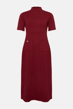 Best Oasis Ponte Pocket Detail Midi Dress Burgundy
