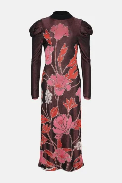 Clearance Oasis Poppy Jacquard Tie Back Midi Dress Black