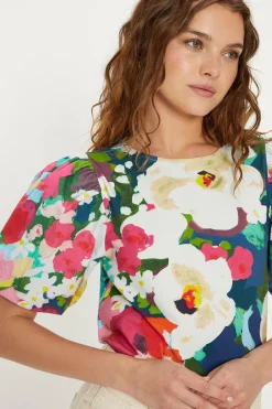 Sale Oasis Posey Floral Woven Mix Puff Sleeve Tshirt Multi