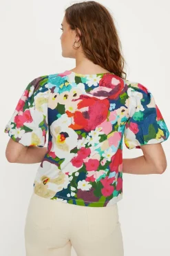 Sale Oasis Posey Floral Woven Mix Puff Sleeve Tshirt Multi