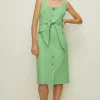Fashion Oasis Premium Belted Button Through Midi Dress Green
