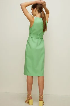 Fashion Oasis Premium Belted Button Through Midi Dress Green