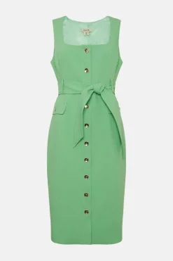 Fashion Oasis Premium Belted Button Through Midi Dress Green