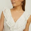 Hot Oasis Premium Broderie Frill Cut Out Skater Dress White