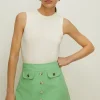 Hot Oasis Premium Button Through Aline Mini Skirt Green