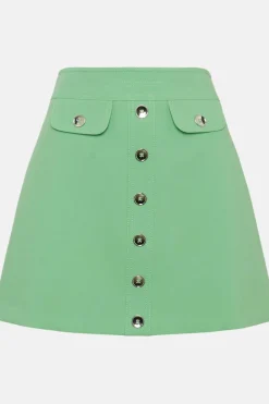 Hot Oasis Premium Button Through Aline Mini Skirt Green