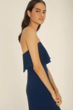 Fashion Oasis Premium Crepe Bandeau Midi Dress Navy