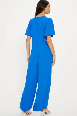Online Oasis Premium Crepe Drape Tie Front Jumpsuit Cobalt