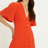 Online Oasis Premium Crepe Midi Tea Dress Orange