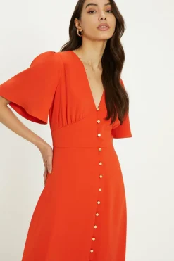 Online Oasis Premium Crepe Midi Tea Dress Orange