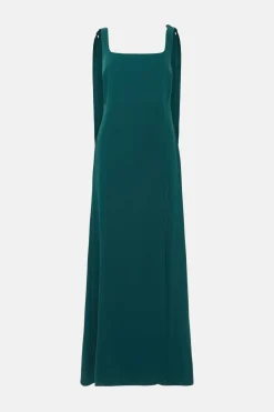 Outlet Oasis Premium Crepe Tie Shoulder Midi Dress Navy