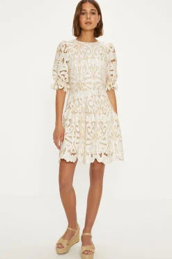 New Oasis Premium Cutwork Lace Mini Dress Ivory