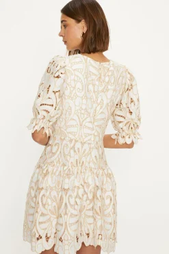 New Oasis Premium Cutwork Lace Mini Dress Ivory