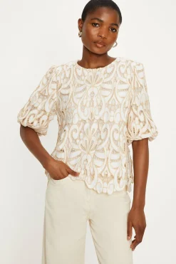 Hot Oasis Premium Cutwork Puff Sleeve Top Ivory