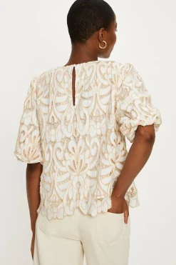 Hot Oasis Premium Cutwork Puff Sleeve Top Ivory