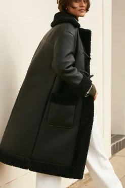 Fashion Oasis Premium Faux Shearling Longline Duffle Coat Neutral
