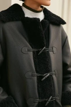 Fashion Oasis Premium Faux Shearling Longline Duffle Coat Neutral
