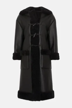 Fashion Oasis Premium Faux Shearling Longline Duffle Coat Neutral