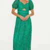 Online Oasis Premium Floral Lace Cut Out Midi Dress Bright Green