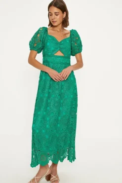 Online Oasis Premium Floral Lace Cut Out Midi Dress Bright Green