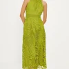 Fashion Oasis Premium Floral Lace Halter Midaxi Dress Hot Pink