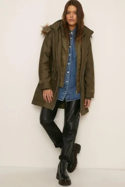 Sale Oasis Premium Fur Hood Padded Winter Parka Coat Khaki