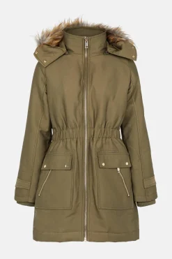 Sale Oasis Premium Fur Hood Padded Winter Parka Coat Khaki