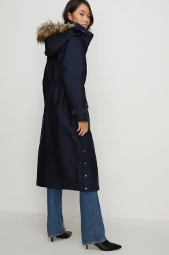 Hot Oasis Premium Fur Hood Padded Winter Parka Coat Navy