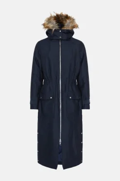 Hot Oasis Premium Fur Hood Padded Winter Parka Coat Navy