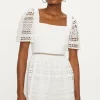 Discount Oasis Premium Geo Lace Square Neck Skater Dress White